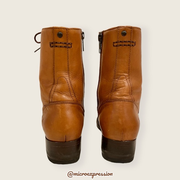 Frye Melissa Lace Up Cognac Leather Casual Streetwear Vintage Short Ankle Boot - Picture 9 of 16